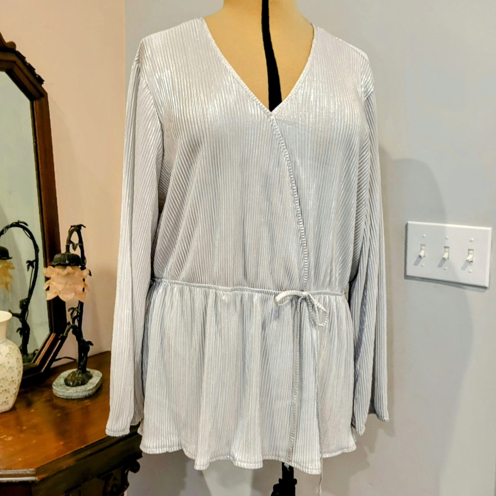 NWT 3X Silver Shimmery Textured Dress Top